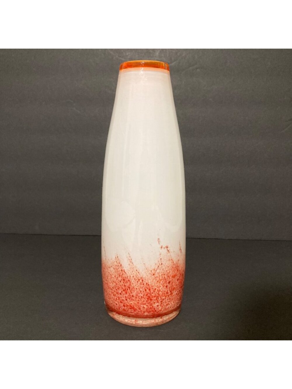 Handblown Glass Vase With Orange & White Gradient Design Tapered Shape 10"